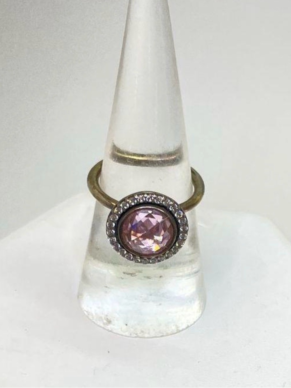 Retired Pandora Delicate Pink Crystal Halo Ring - Women Jewelry